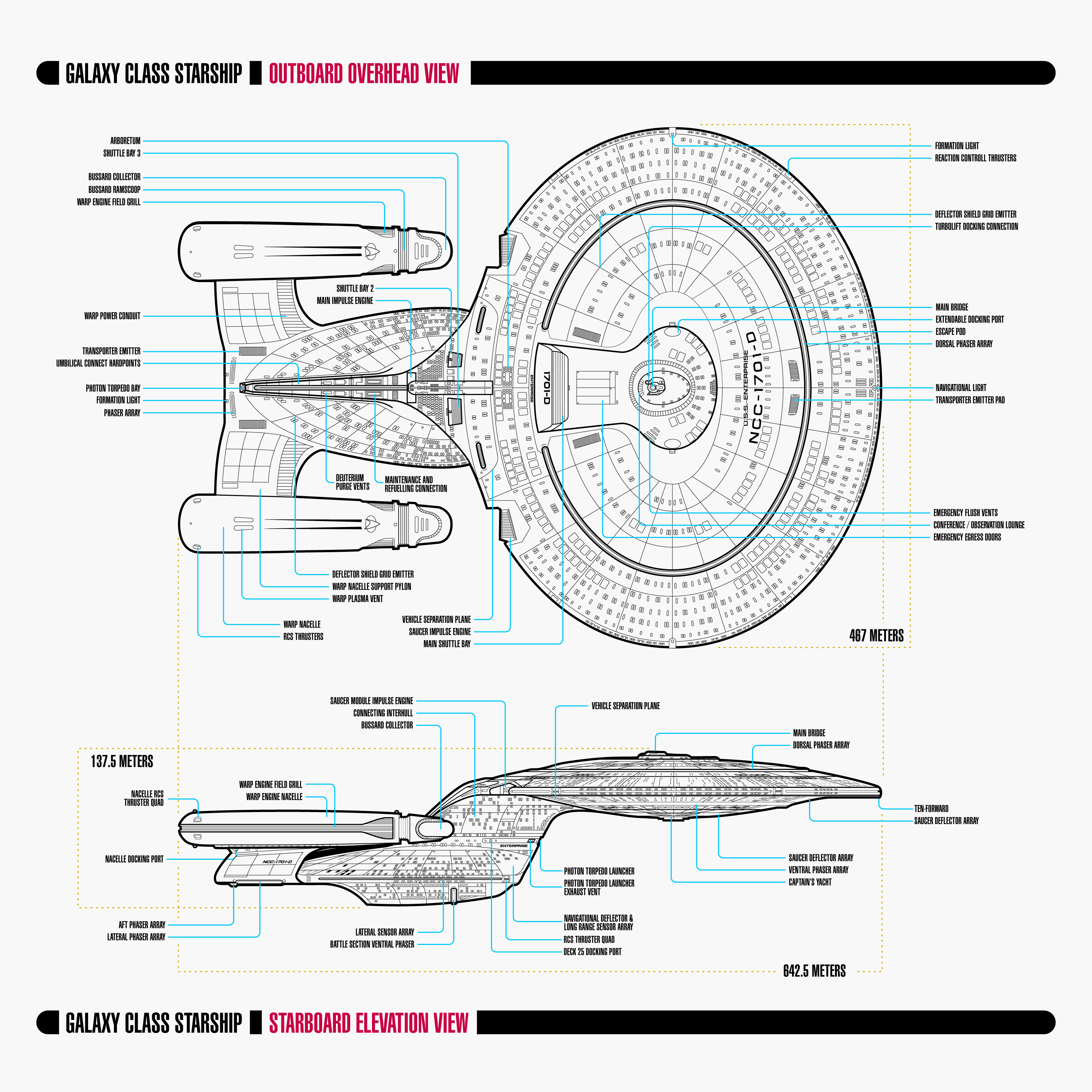 Star Trek Schematics - Galaxy Class Starship - Enterprise 1701 D